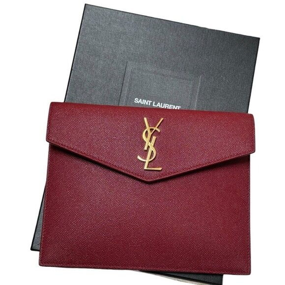 Yves Saint Laurent Handbags - YSL Small Pouch Grain De Poudre Leather Opyum Red Gold Magnetic Envelope Clutch